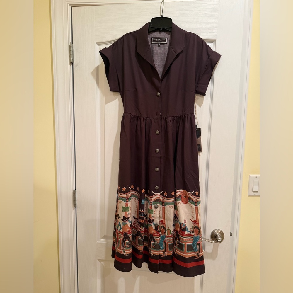 Double D Ranch Bar Room Buddies Dark Brown Dress with Colorful Hem